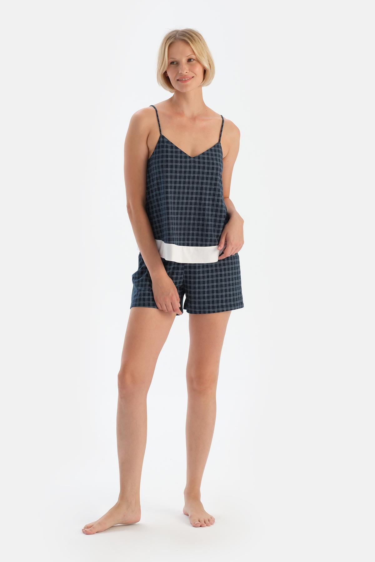 Lacivert Baskılı Atlet Şort Pijama Takımı