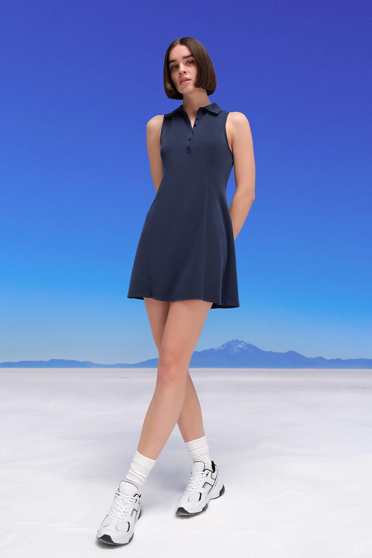 Lacivert Dagi Active Kadın Modal Kolsuz Önden Düğmeli Elbise