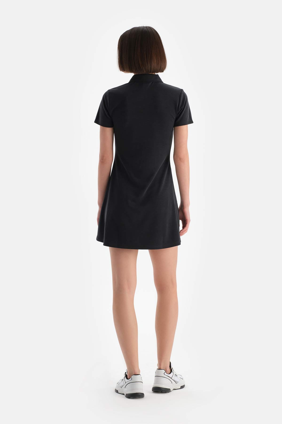 Siyah Dagi Active Kadın Modal Yarım Kollu Önden Düğmeli Elbise