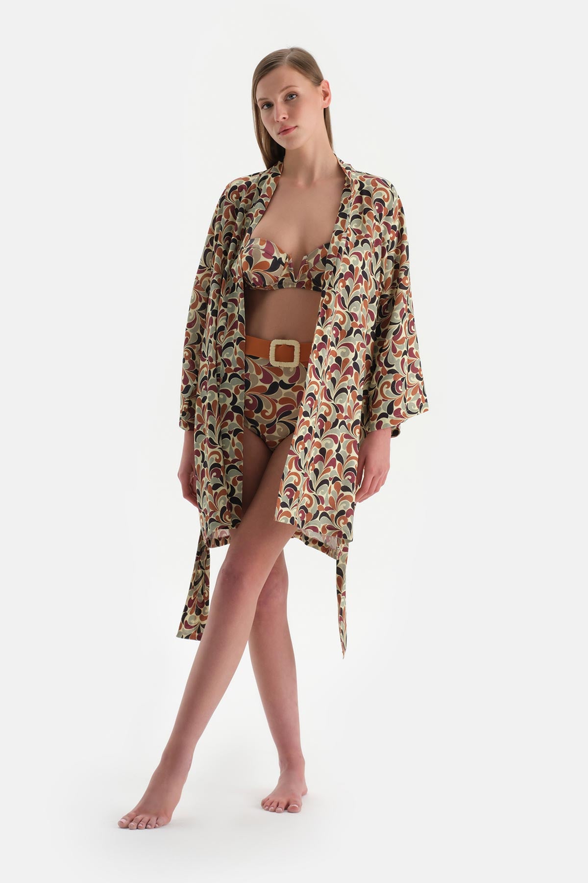 Kahverengi Kısa Kimono