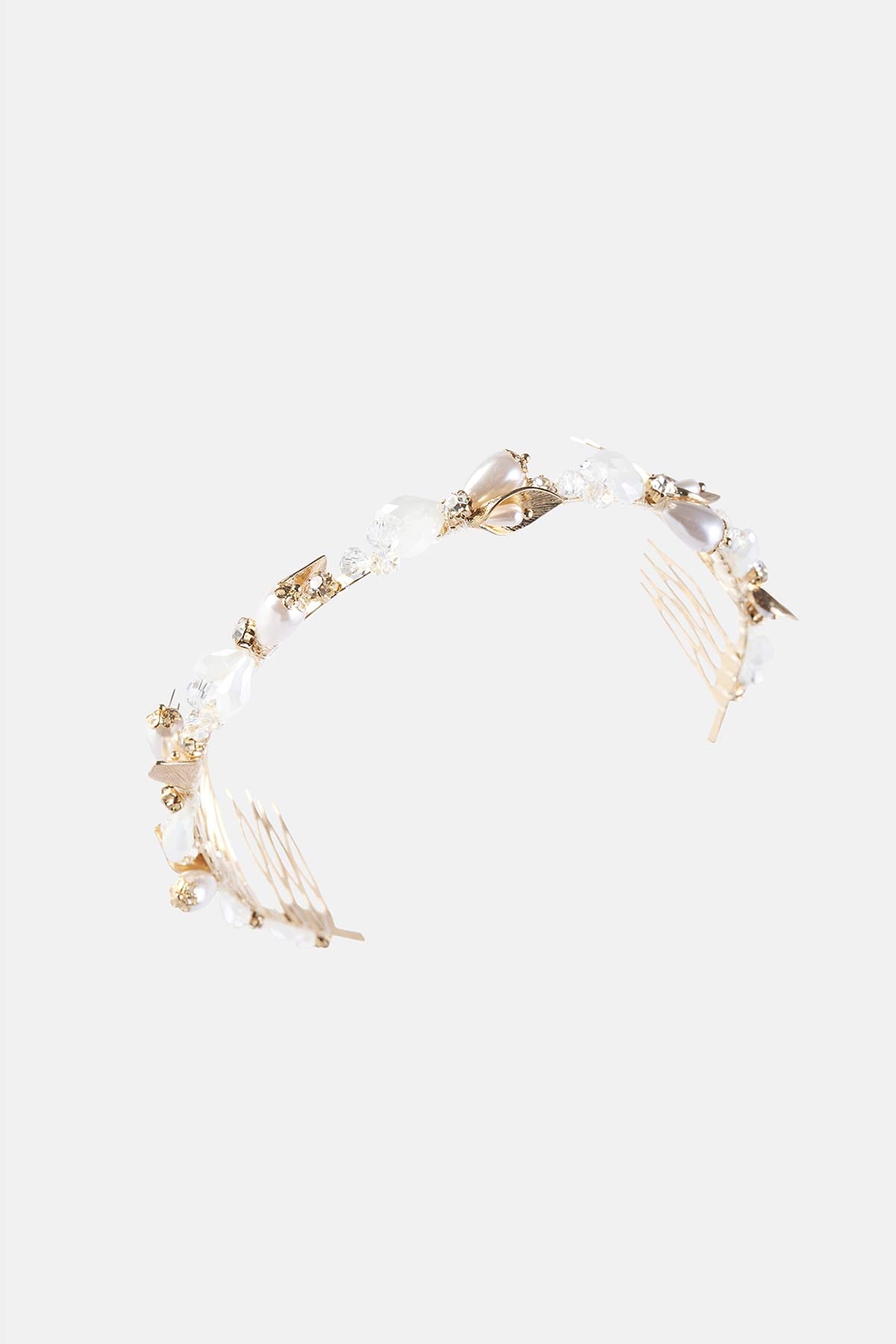 Sarı Kadın Brıde Taç Kristal Çiçek