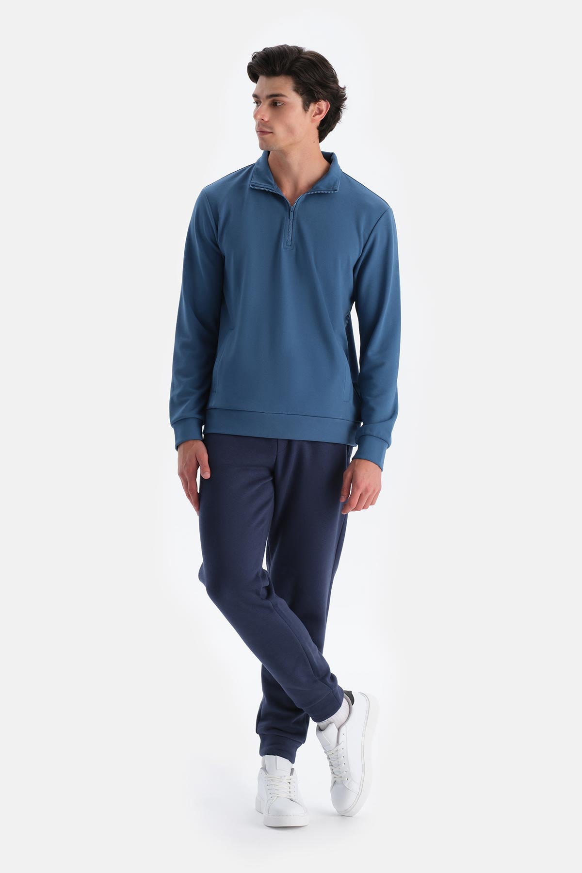 Indigo Erkek Dik Yaka Yarım Fermuarlı Sweatshırt