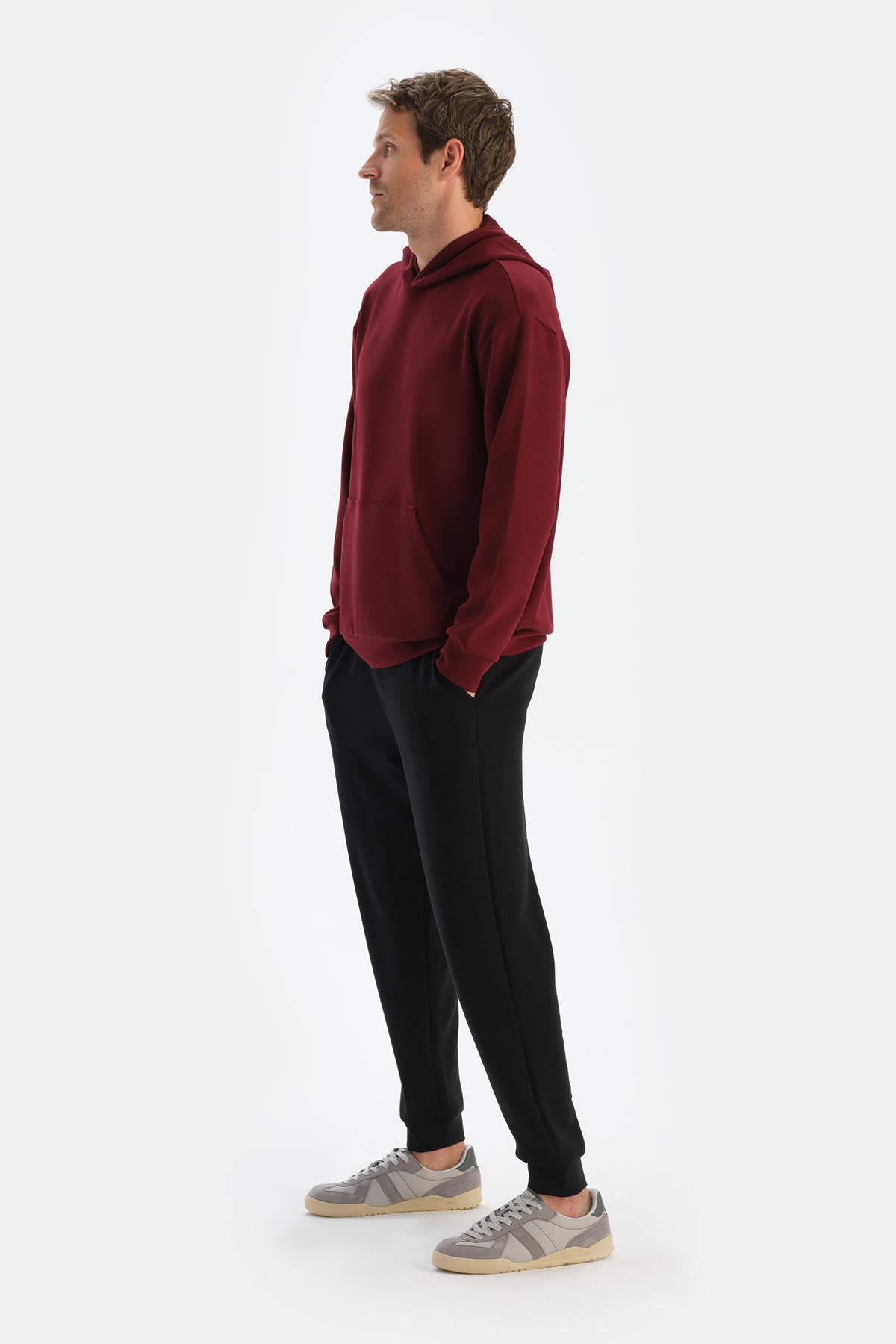 Bordo Erkek Modal Kapişonlu Sweatshırt