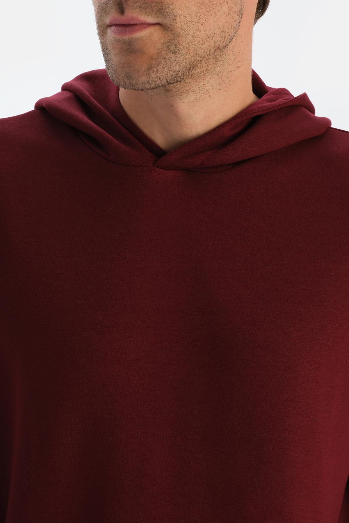 Bordo Erkek Modal Kapişonlu Sweatshırt