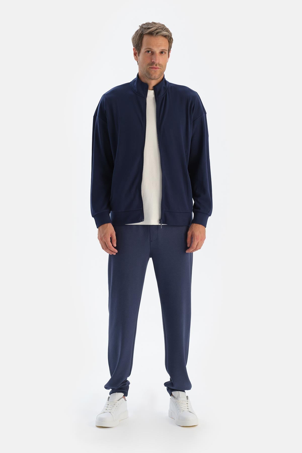 Açık Mavi Erkek Dik Yaka Fermuarlı Sweatshırt