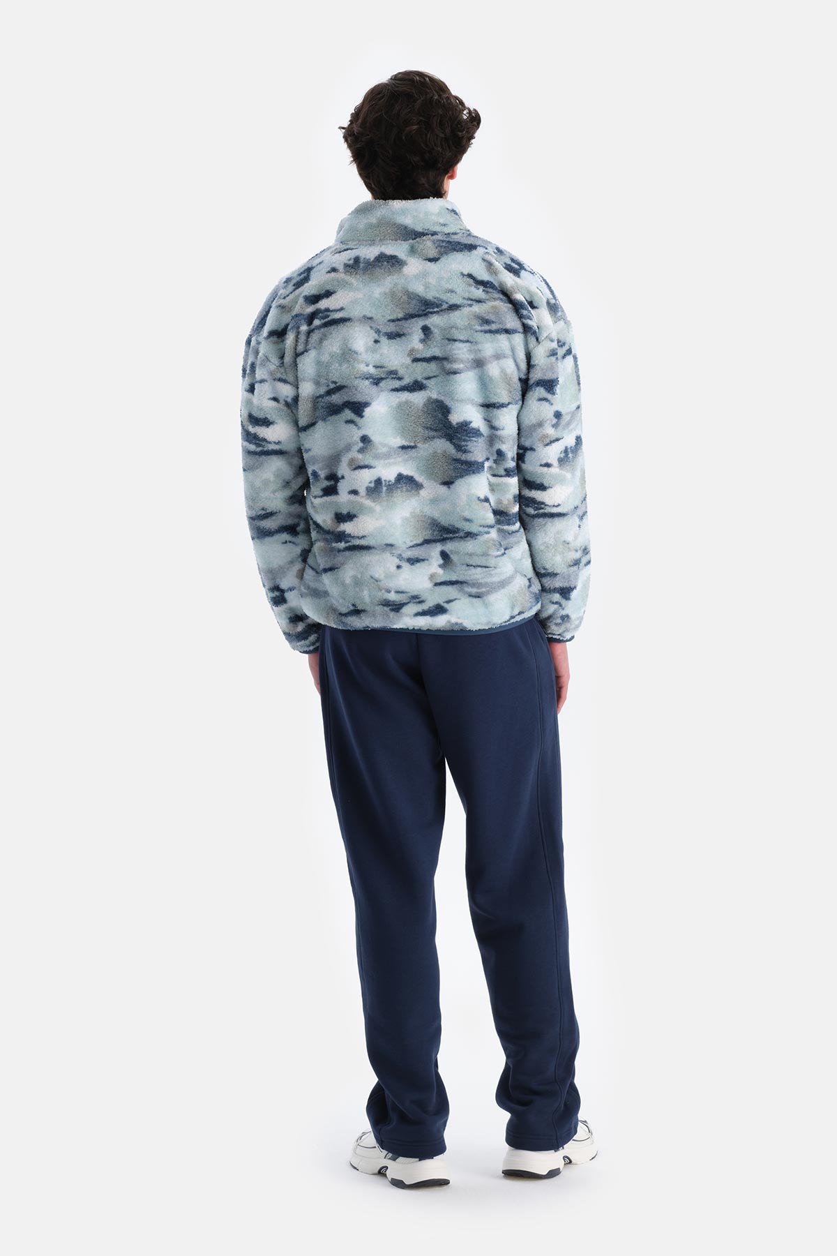 Lacivert Erkek Okyanus Baskılı Polar Sweatshırt