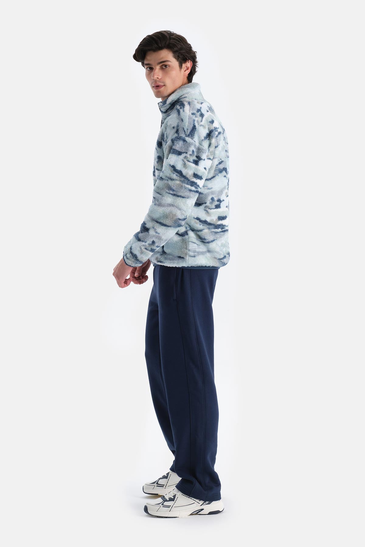Lacivert Erkek Okyanus Baskılı Polar Sweatshırt