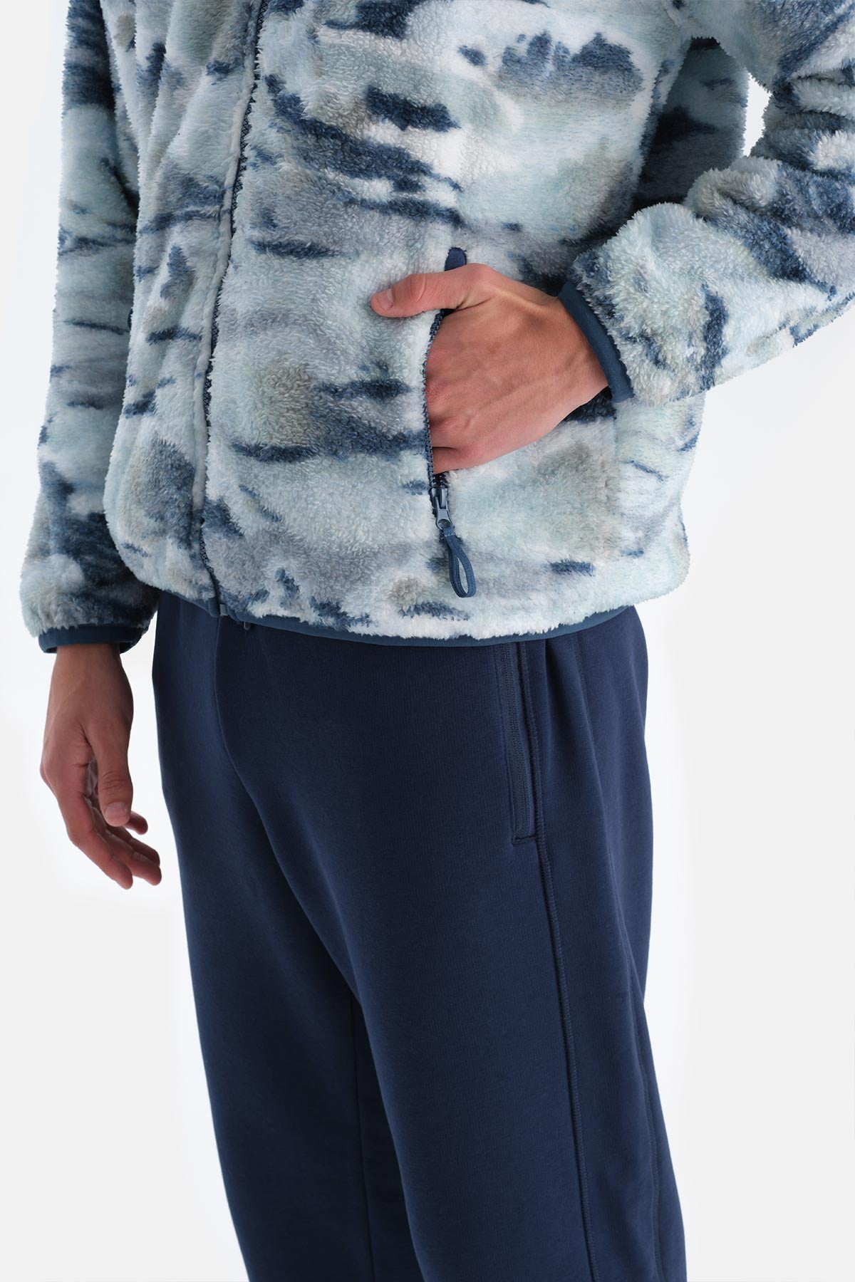 Lacivert Erkek Okyanus Baskılı Polar Sweatshırt