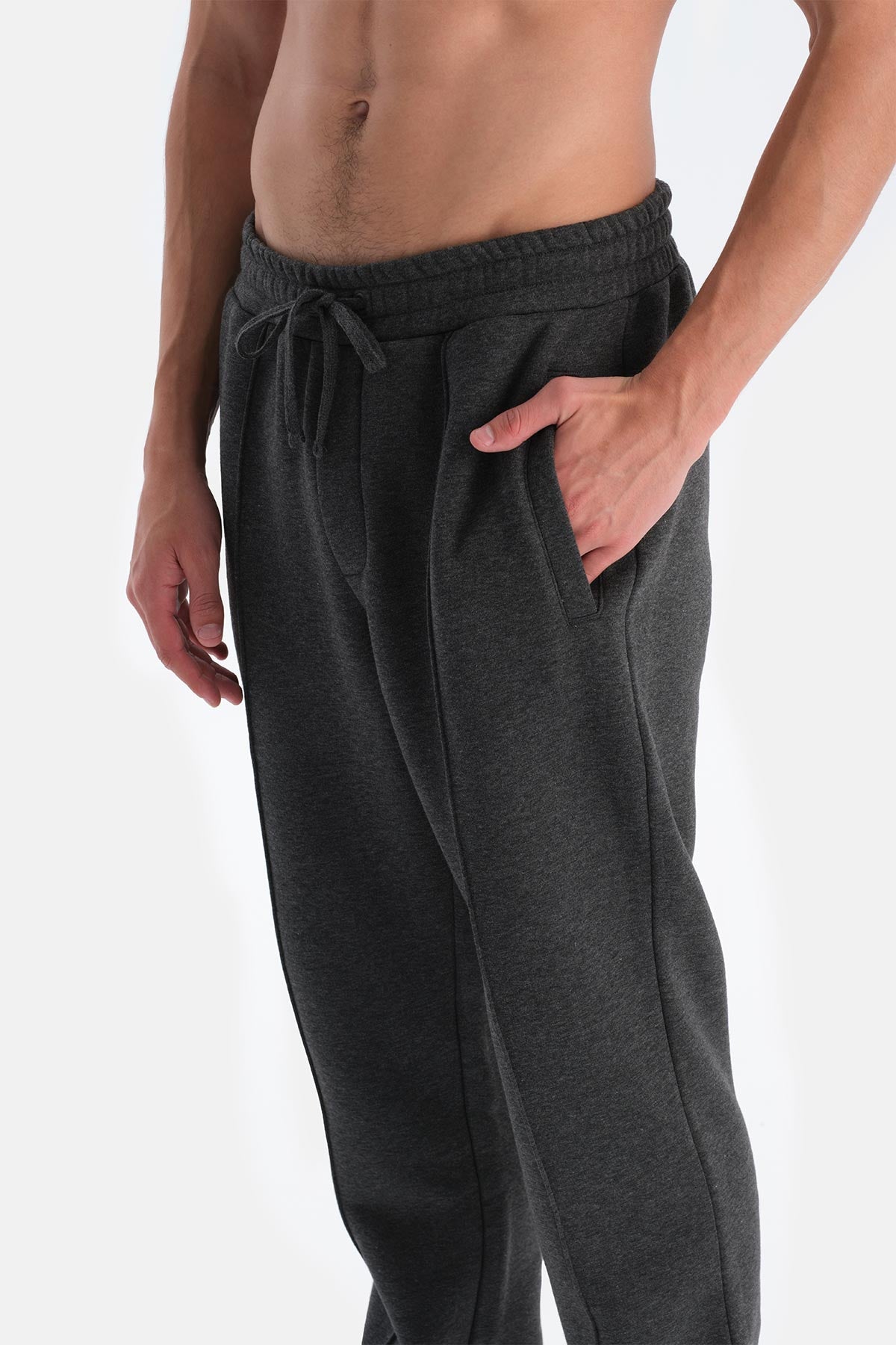 Antrasit Melanj Erkek Nervür Detaylı Içi Şardonlu Eşofman Altı