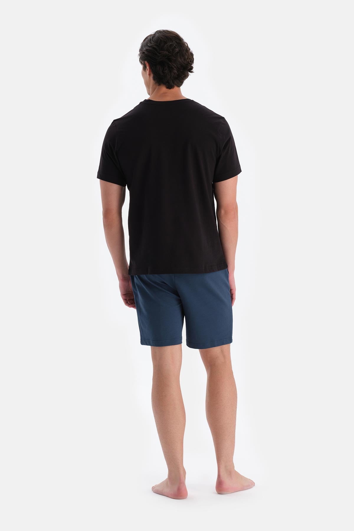 Lacivert Iki Iplik Cepli Şort Pijama Altı