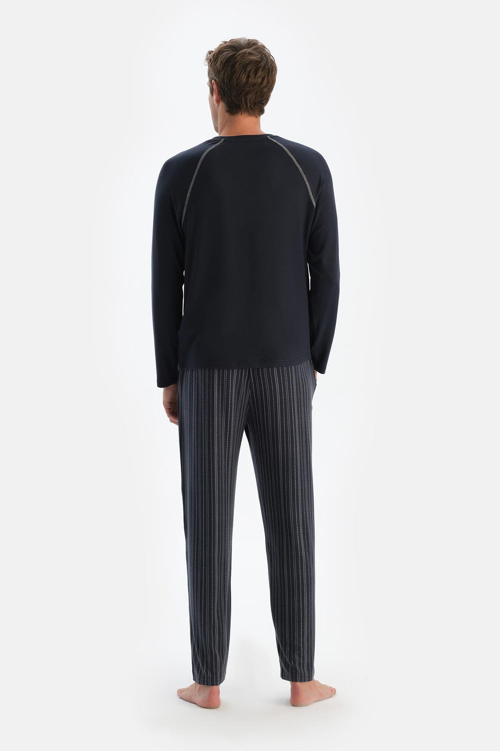 Lacivert Reglan Kol Detaylı Altı Desenli Pijama Takımı