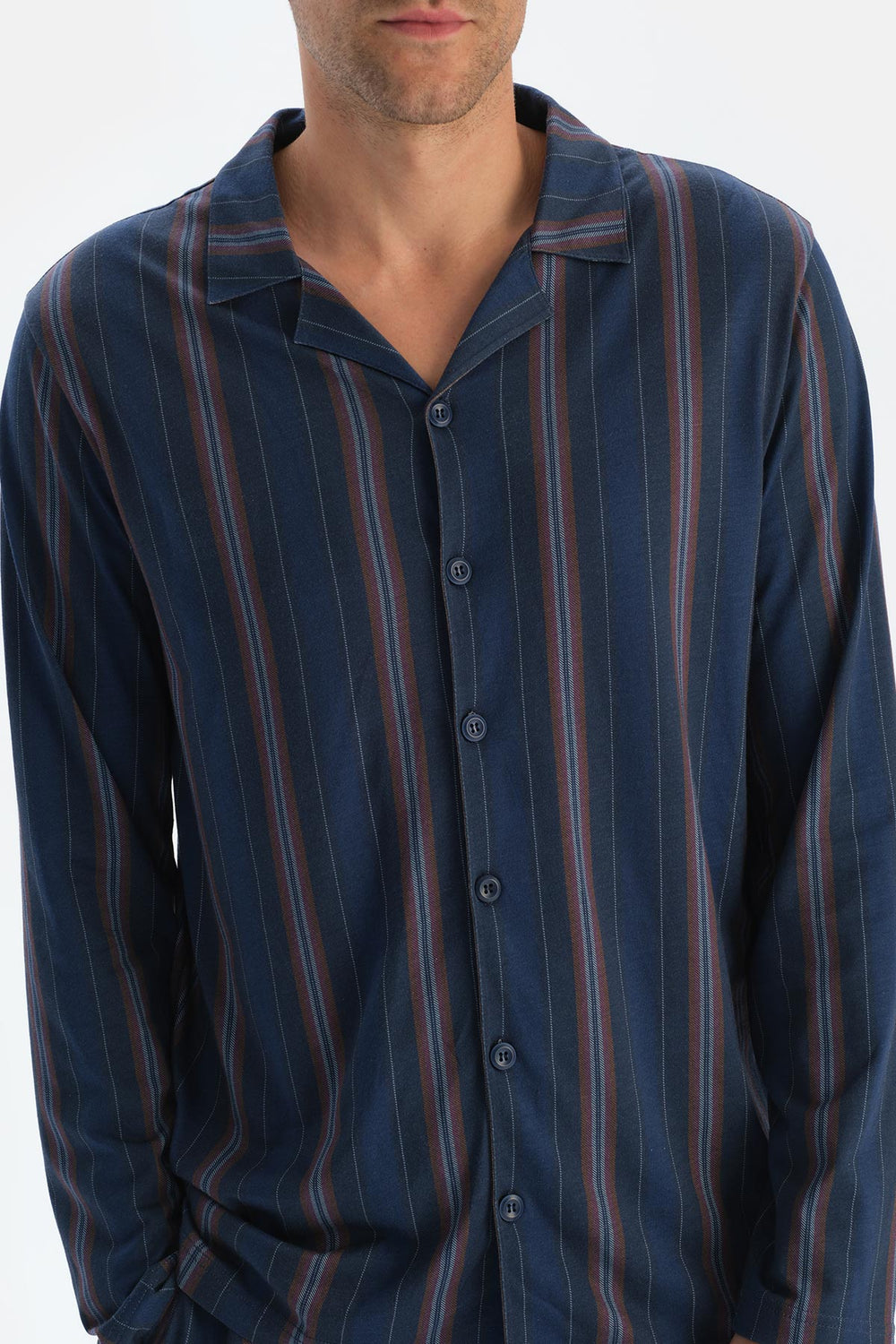 Lacivert Çizgili Gömlek Pantolon Pijama Takımı