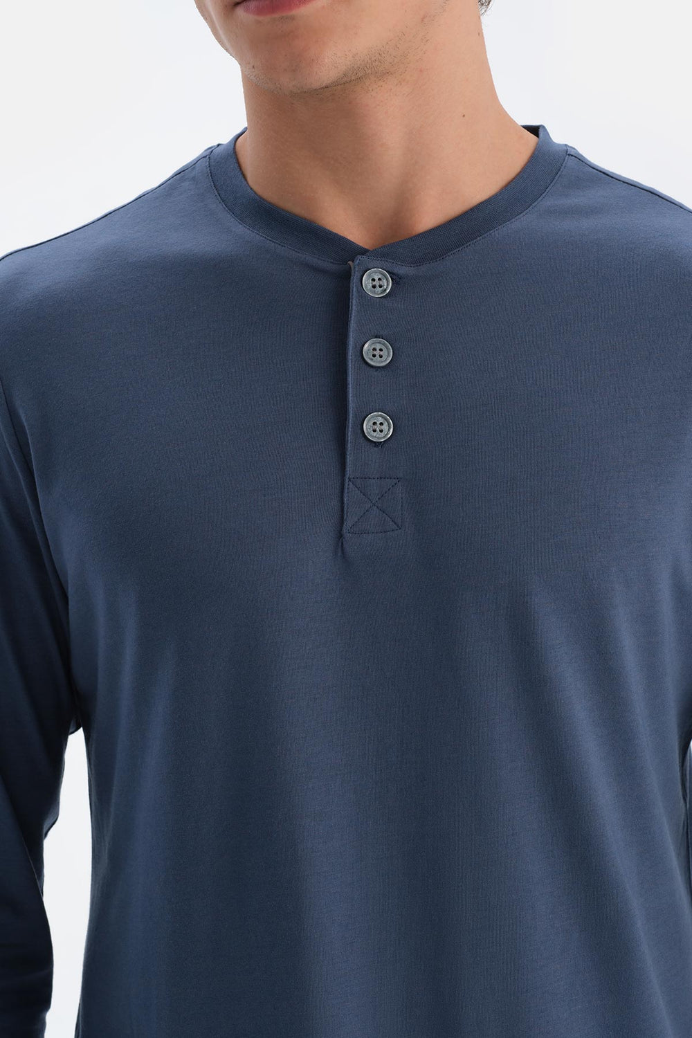 Mavi Patlı Uzun Kollu Tişört Pantolon Pijama Takımı