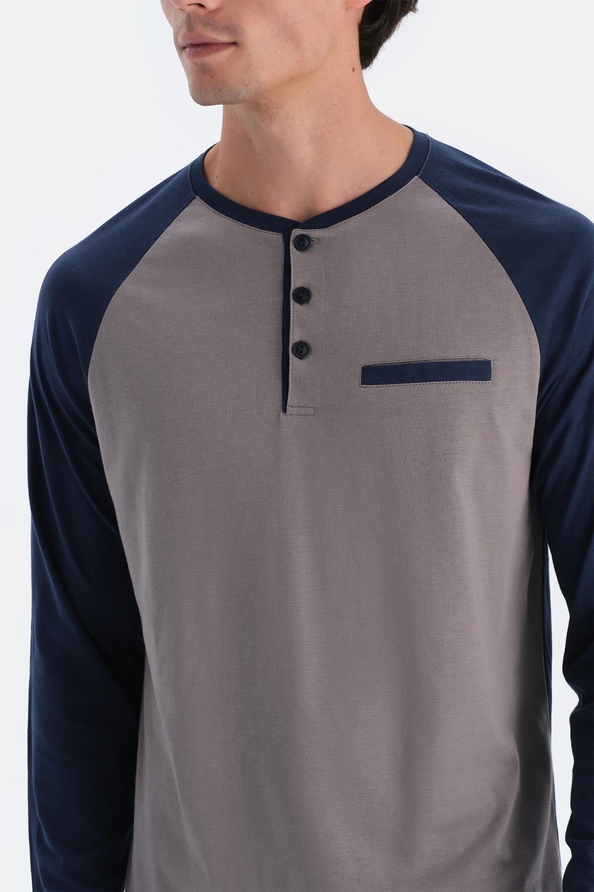 Lacivert Reglan Kol Detaylı Tişört Pantolon Pijama Takımı