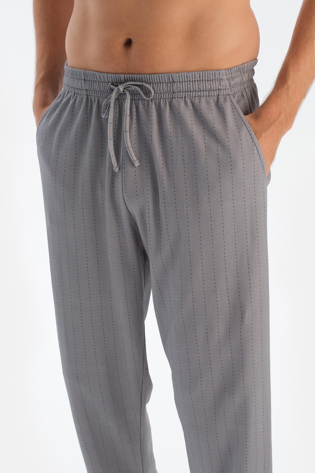 Gri V Yaka Fleto Cepli Tişört Pantolon Pijama Takımı