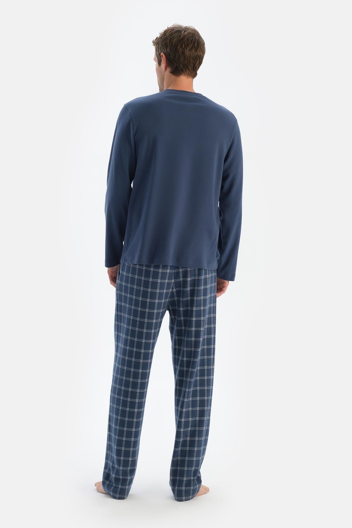 Lacivert Patlı Fleto Cepli Uzun Kollu Tişört Pantolon Pijama Takımı