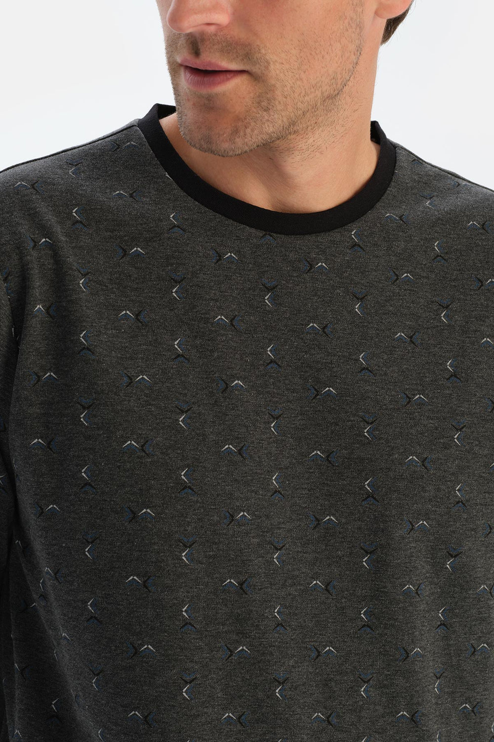 Antrasit Melanj Metraj Baskılı Ipek Apre Interlok Pijama Takımı