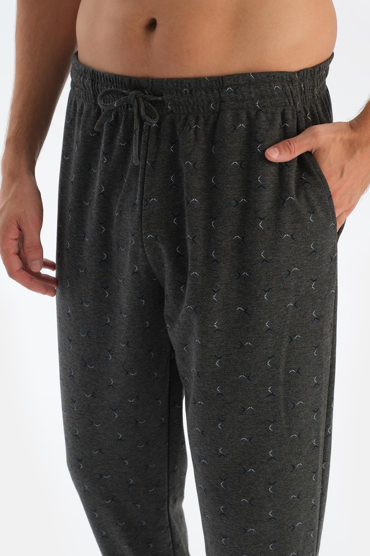 Antrasit Melanj Metraj Baskılı Ipek Apre Interlok Pijama Takımı