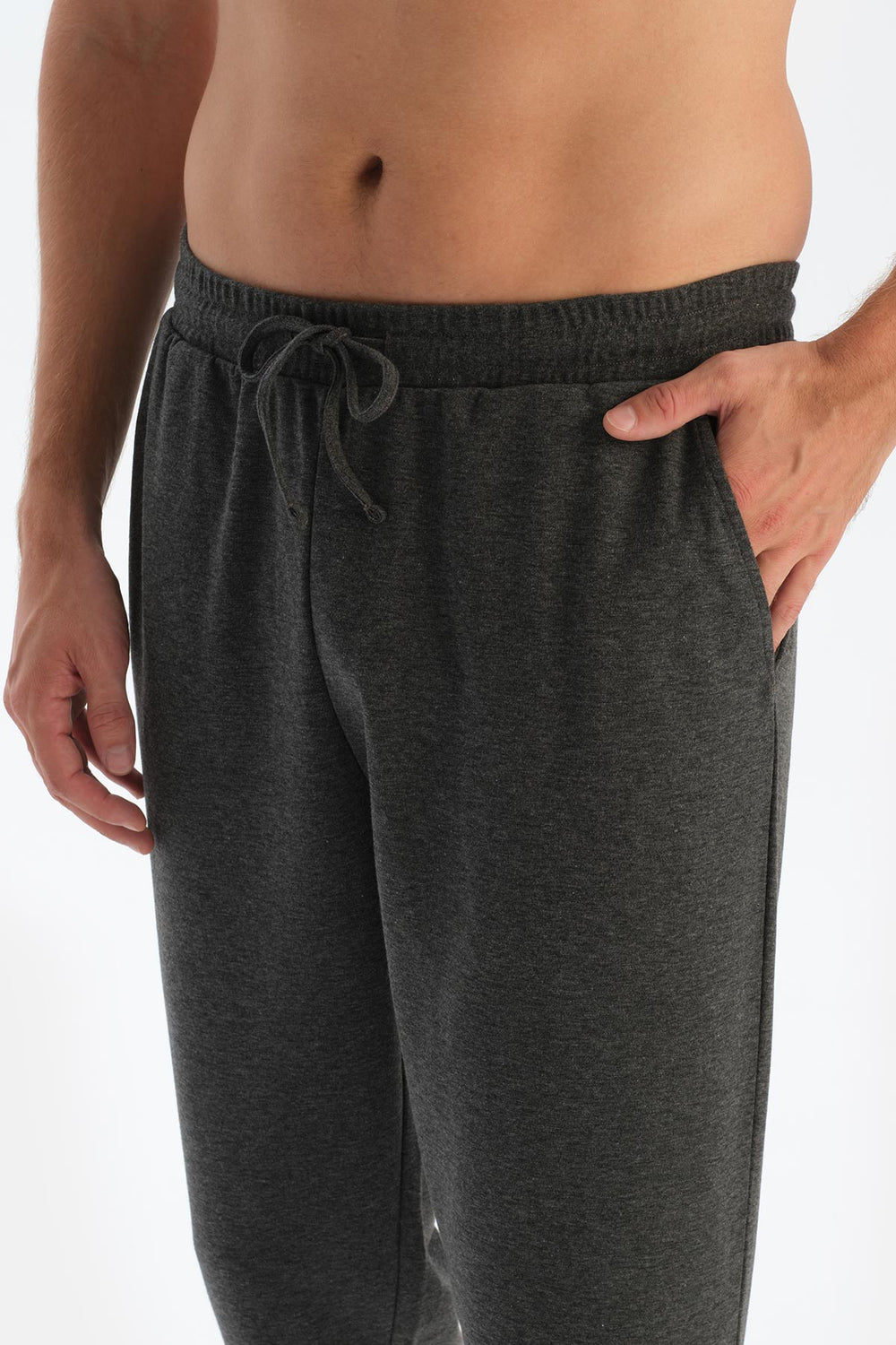 Antrasit Melanj Bisiklet Yaka Uzun Kollu Jogger Pantolonlu Pijama Takımı