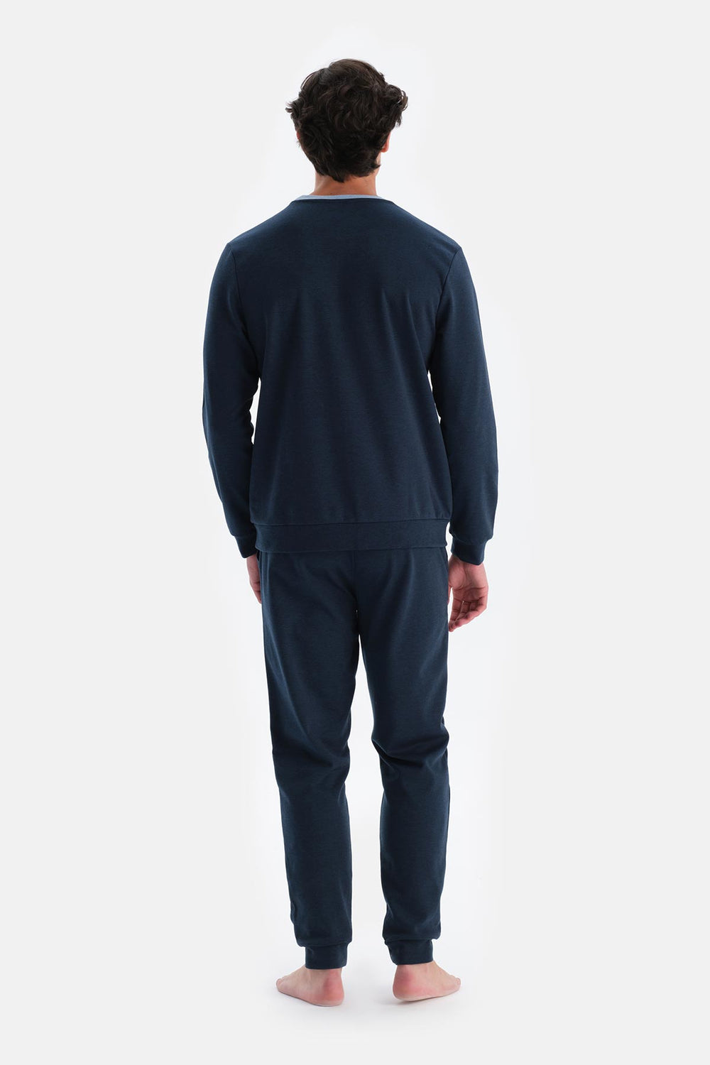 Indigo Melanj Bisiklet Yaka Uzun Kollu Jogger Pantolonlu Pijama Takımı