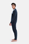 Indigo Melanj Bisiklet Yaka Uzun Kollu Jogger Pantolonlu Pijama Takımı