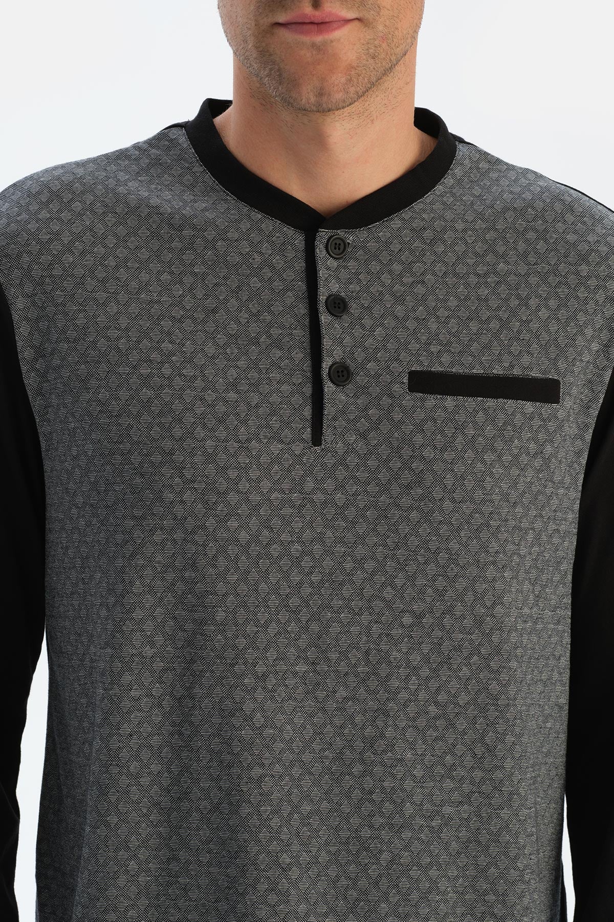 Siyah Desenli Uzun Kollu Üçlü Pijama Takımı