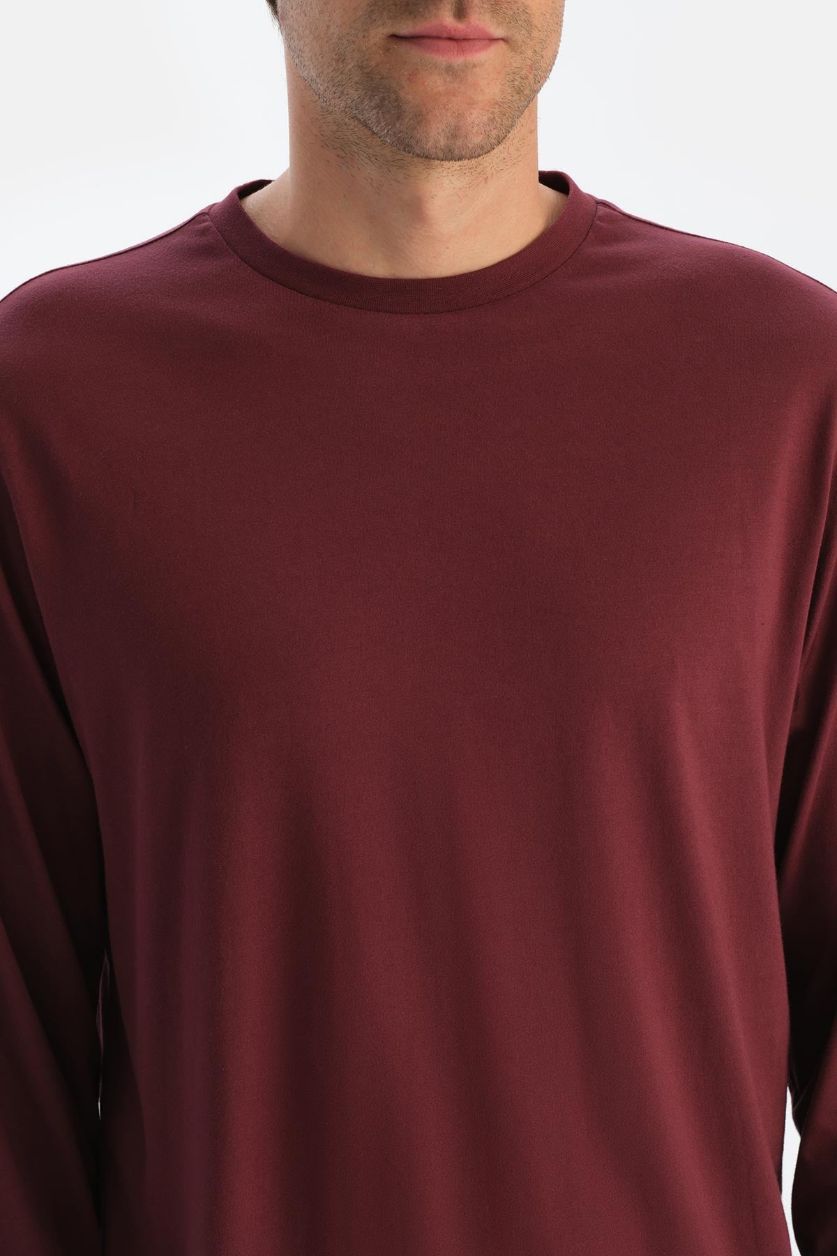 Mürdüm Bisiklet Yaka Uzun Kollu Tişört Pantolon Pijama Takımı