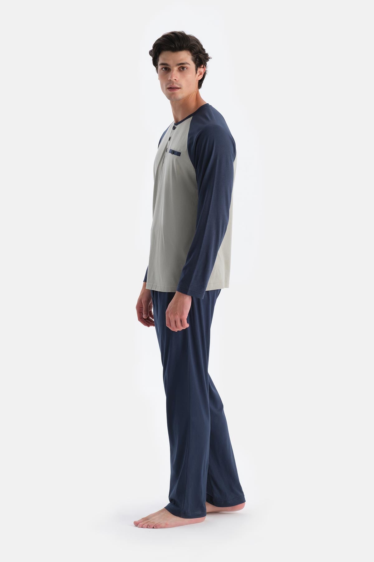 Açık Yeşil Yarım Patlı Reglan Kollu Pijama Takımı
