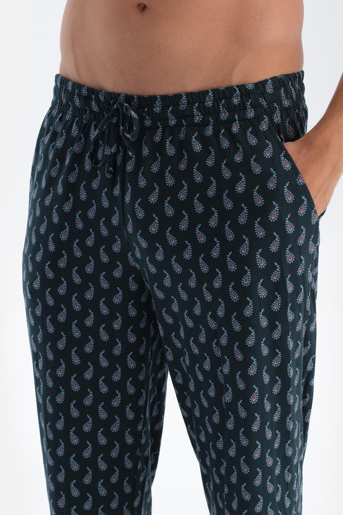 Lacivert Yarım Patlı Uzun Kollu Penye Modal Tişört Pantolon Pijama Takımı