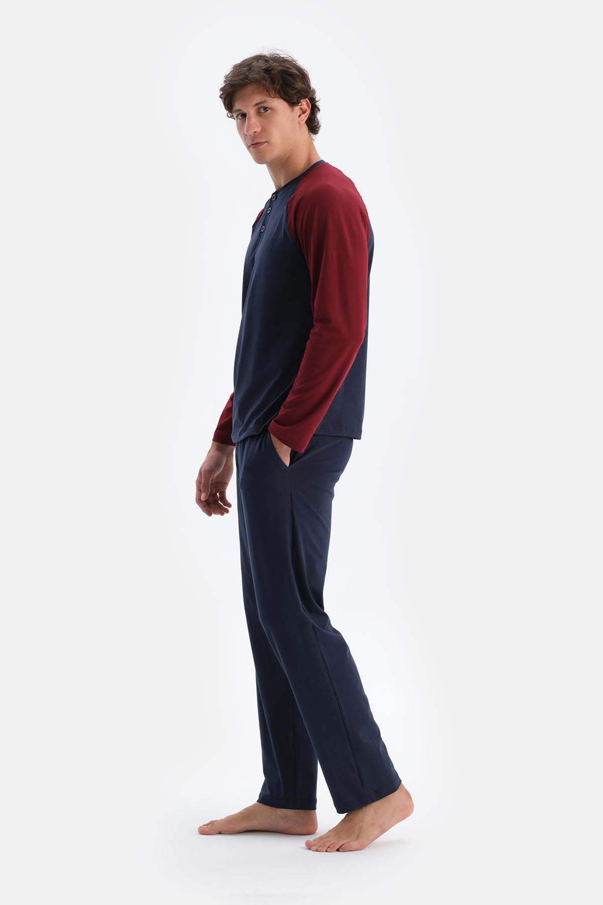 Bordo Erkek Reglan Kol Pijama Takımı