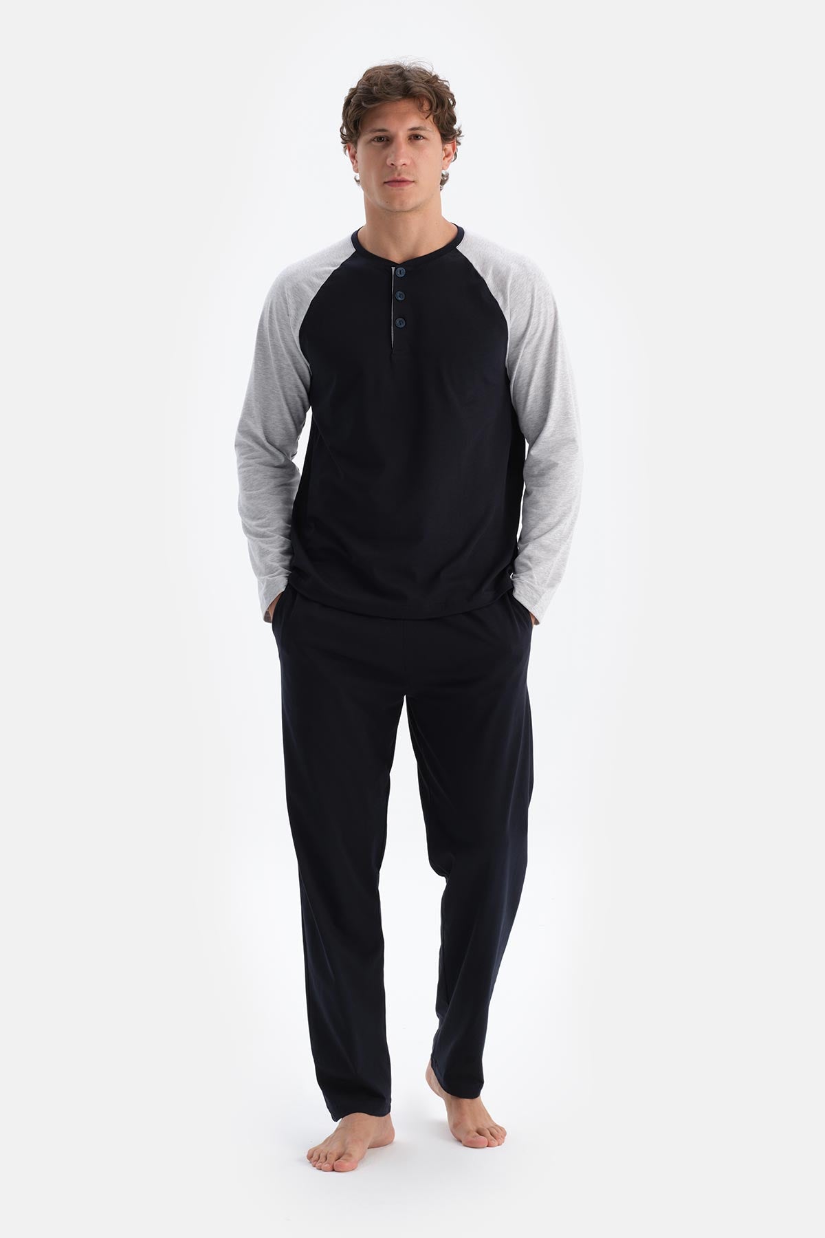 Gri Melanj Erkek Reglan Kol Pijama Takımı