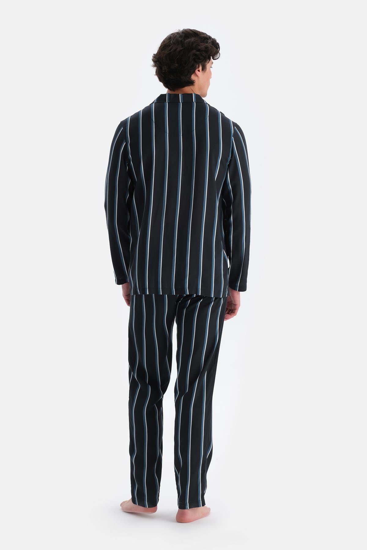 Lacivert Çizgili Viskon Dokuma Pantolon