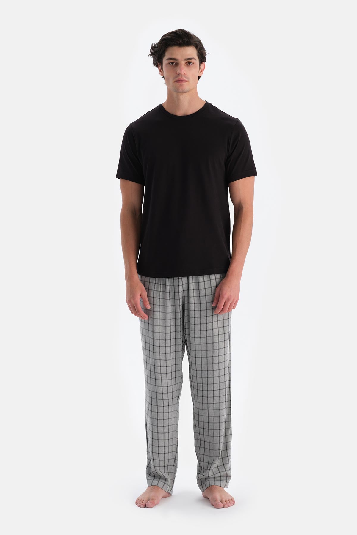 Gri Ekose Viskon Dokuma Pantolon