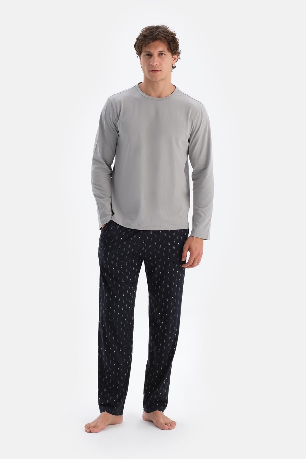 Lacivert Desenli Penye Modal Örme Pantolon