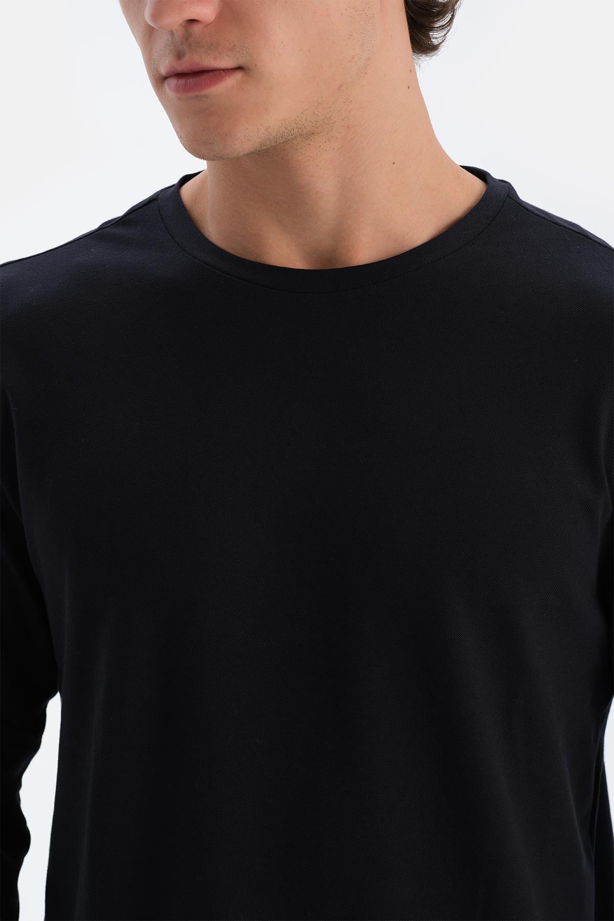 Lacivert Bisiklet Yaka Pamuk Pijama Üstü