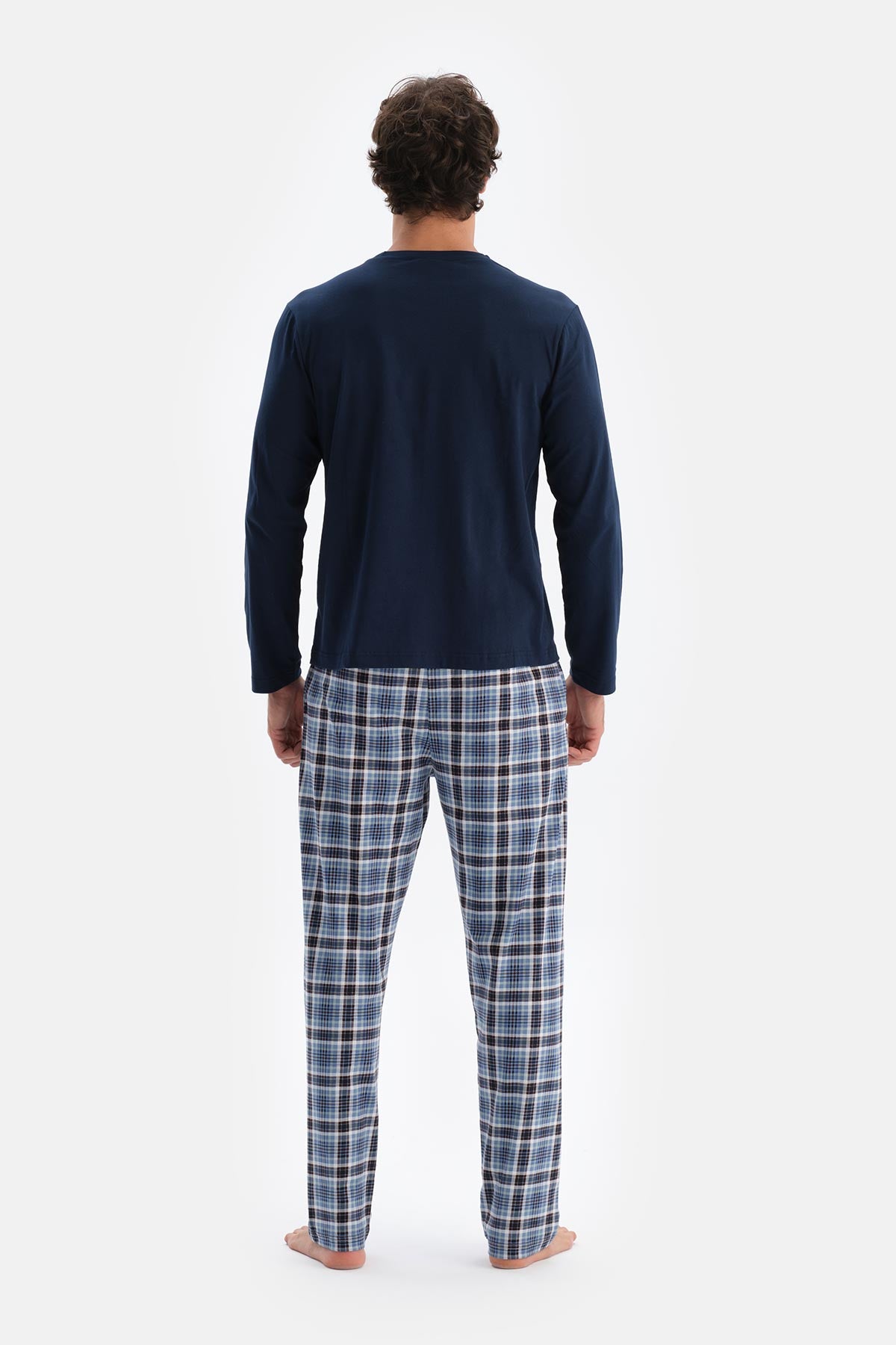 Indigo Bisiklet Yaka Pamuk Pijama Üstü