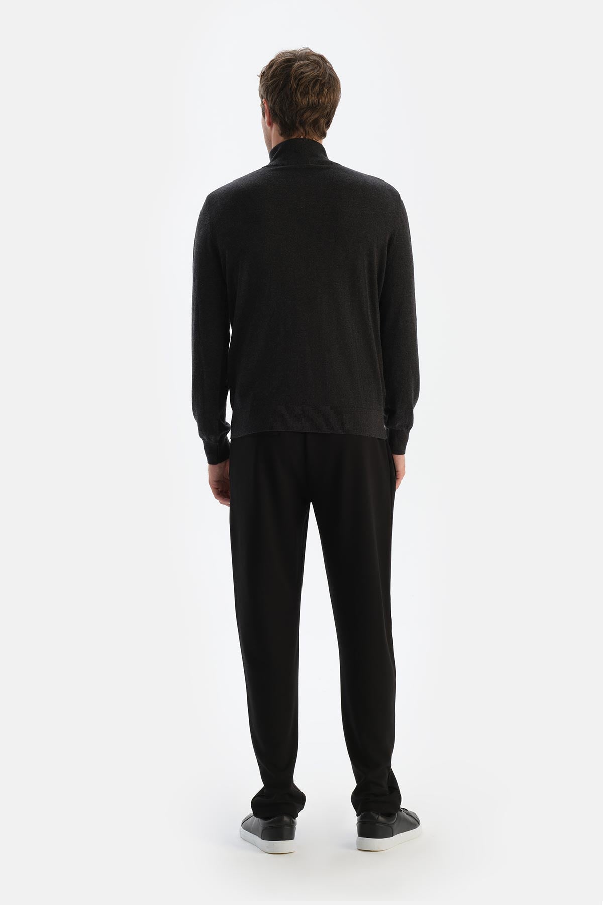 Antrasıt Erkek Kaşmir Karışımlı Fermuar Yaka Triko