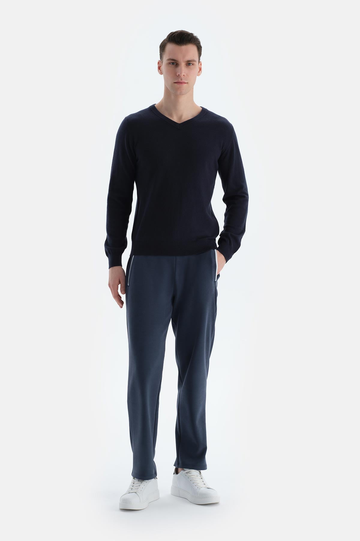 Lacivert Erkek Kaşmir Karışımlı V Yaka Triko