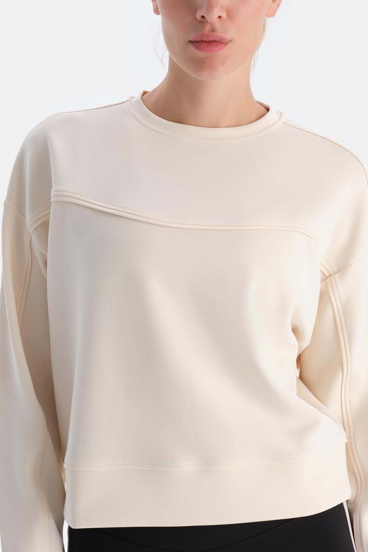 Ekru Kadın Modal Biye Detaylı Sweatshırt