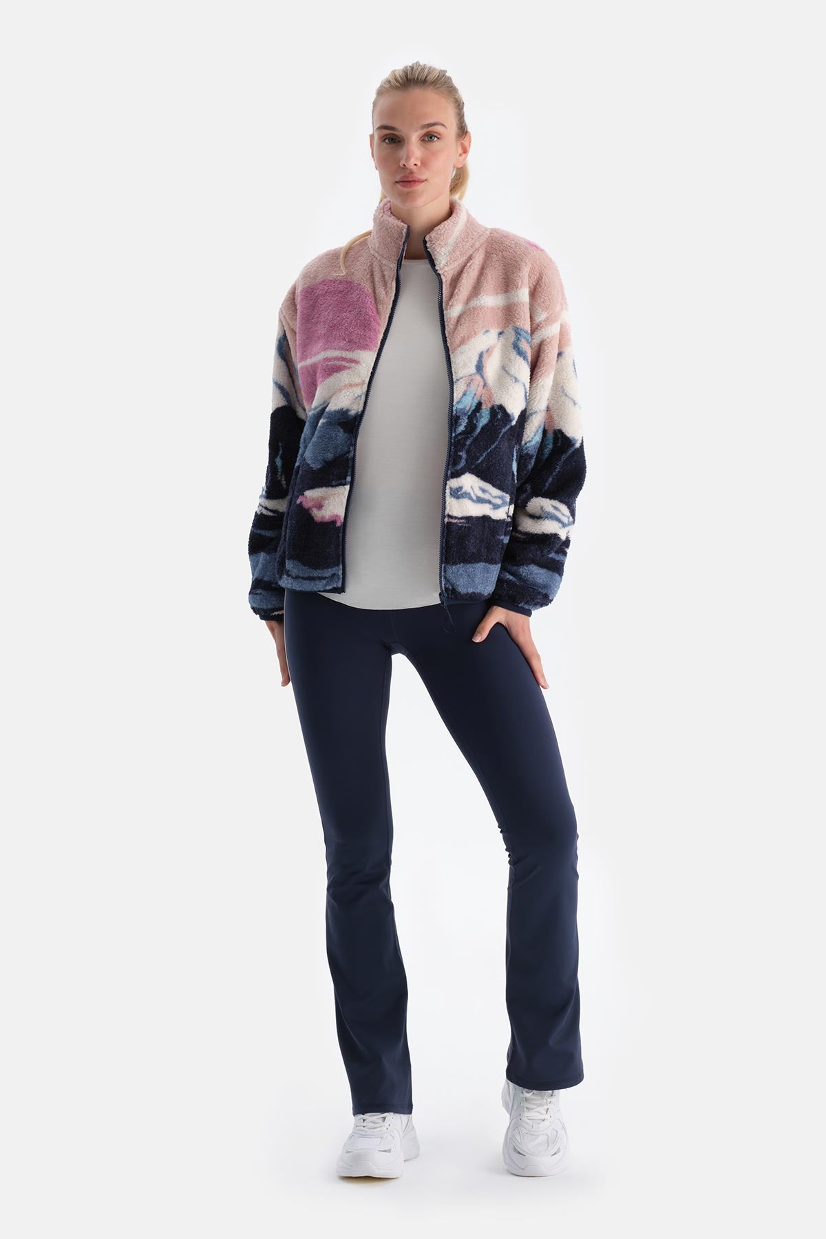 Multicolor Kadın Manzara Baskılı Polar Sweatshırt