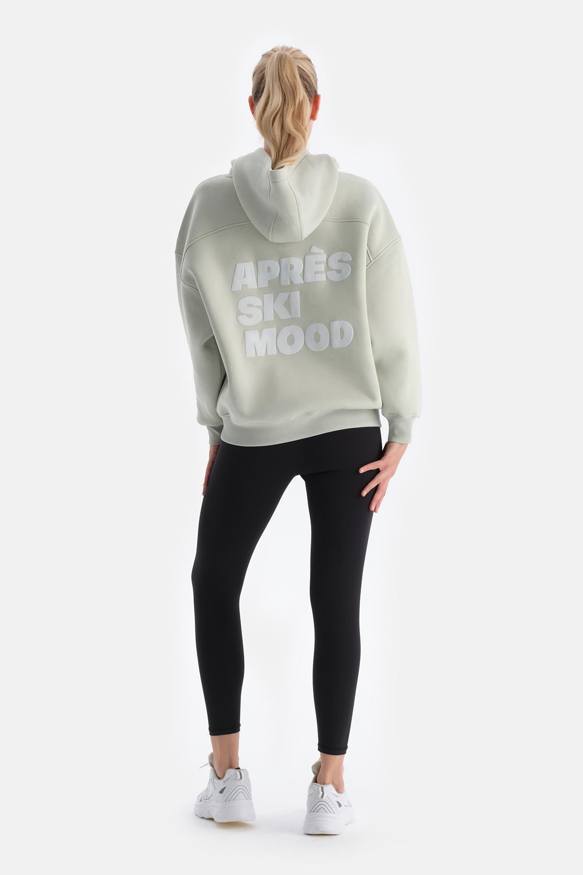 Mint Yeşili Kadın Sırt Baskılı Kapişonlu Sweatshırt