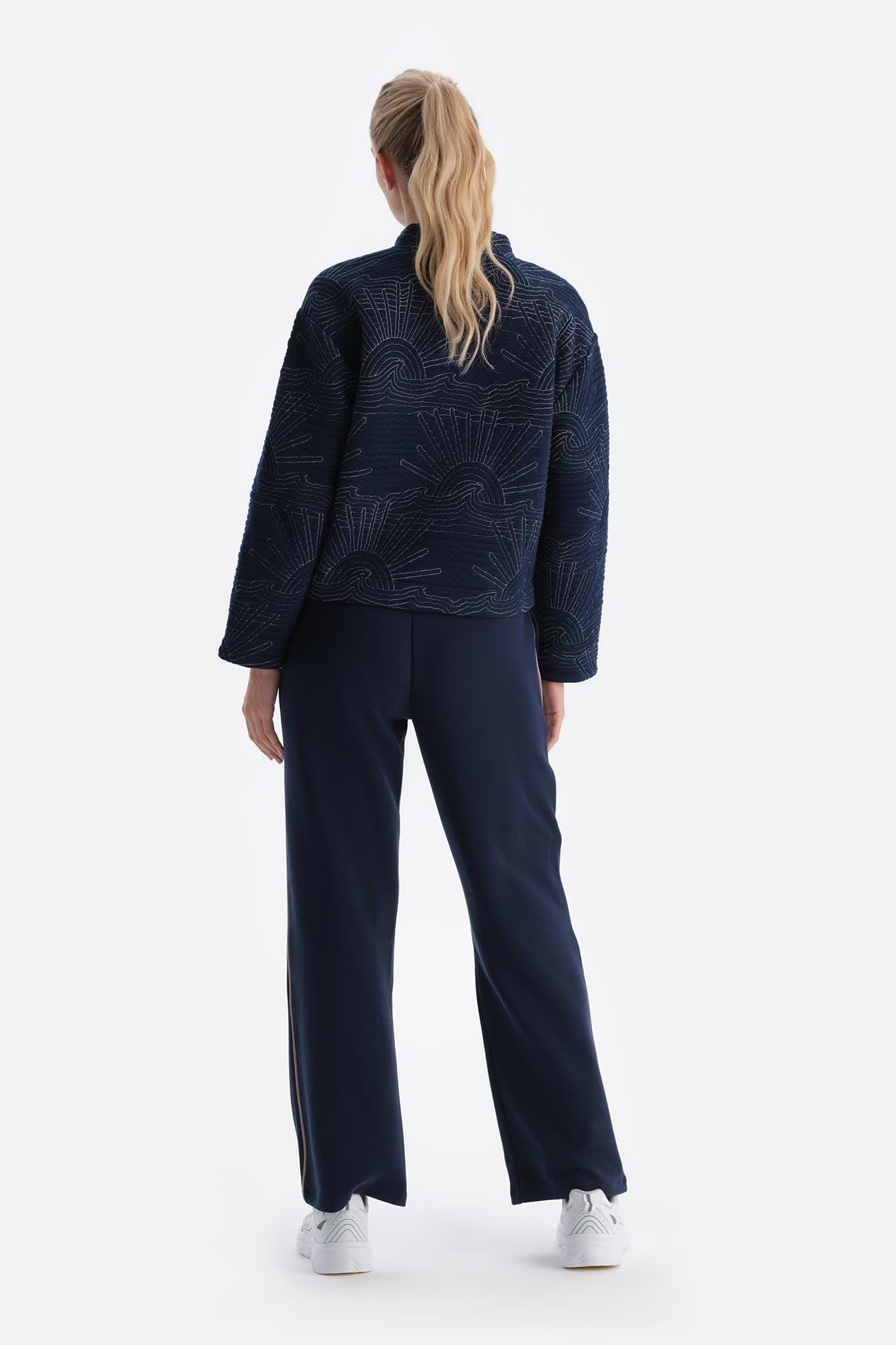 Navy WOMENS EMBROIDERY QUILTED COAT