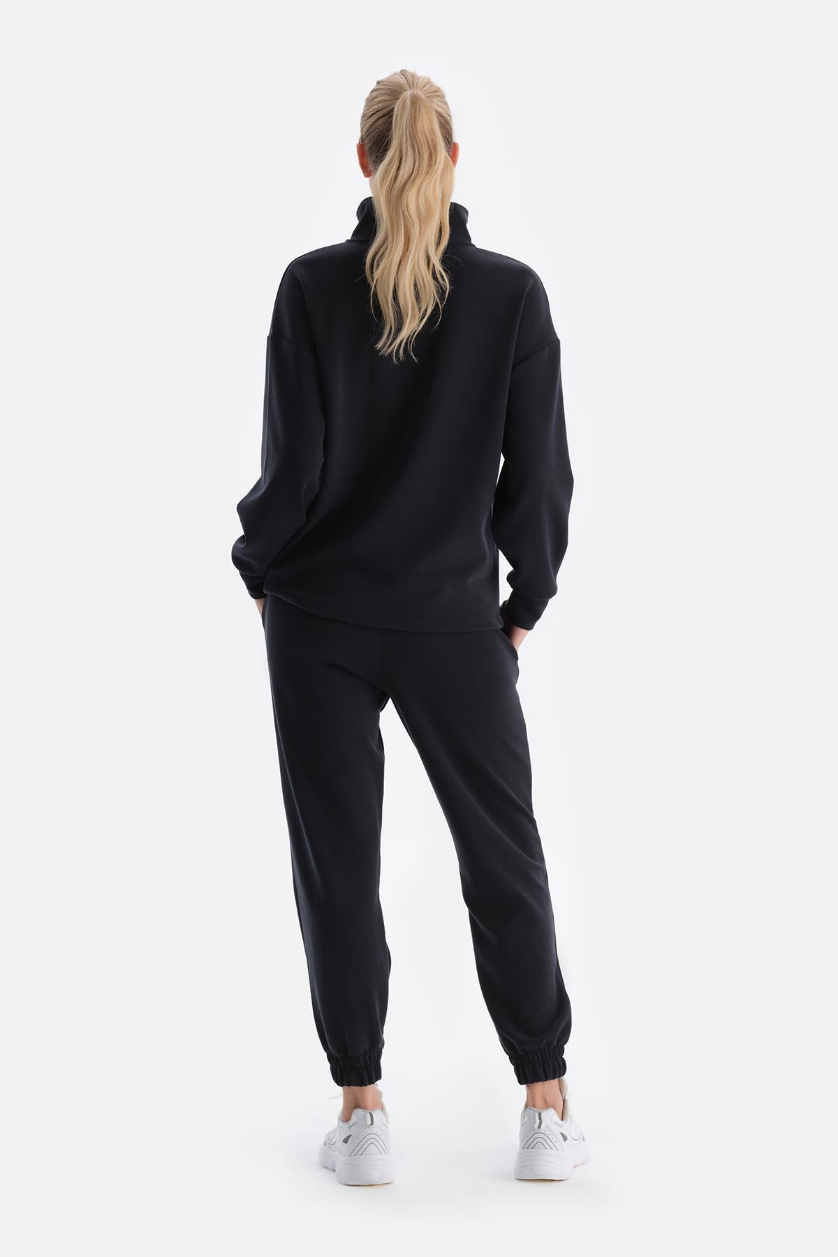 Black WOMENS HALF ZIPPER MODAL SWEATSHIRT
