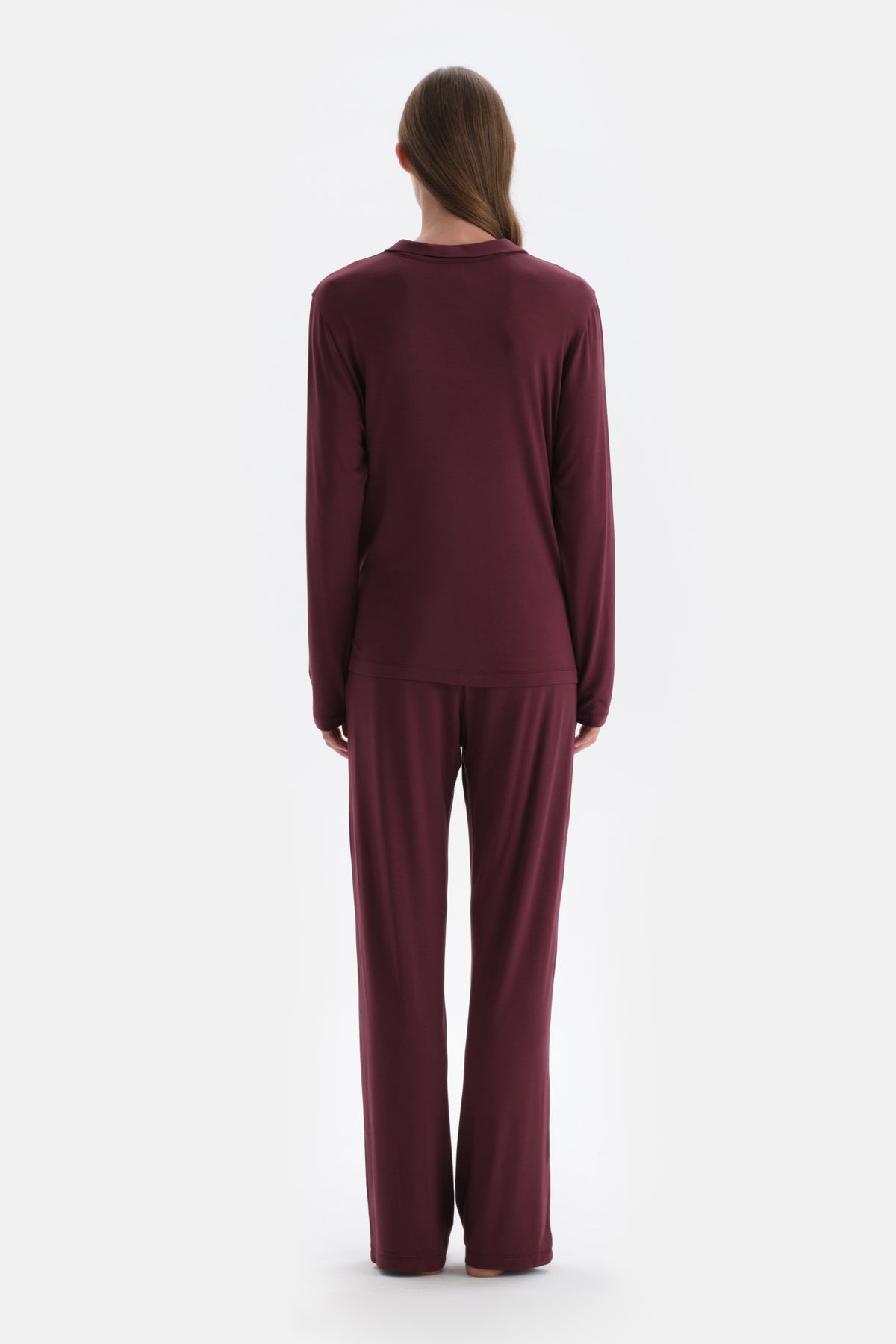 Bordeaux BASIC COTTON MODAL SHIRT PANTS KNITTED PAJAMAS SUIT