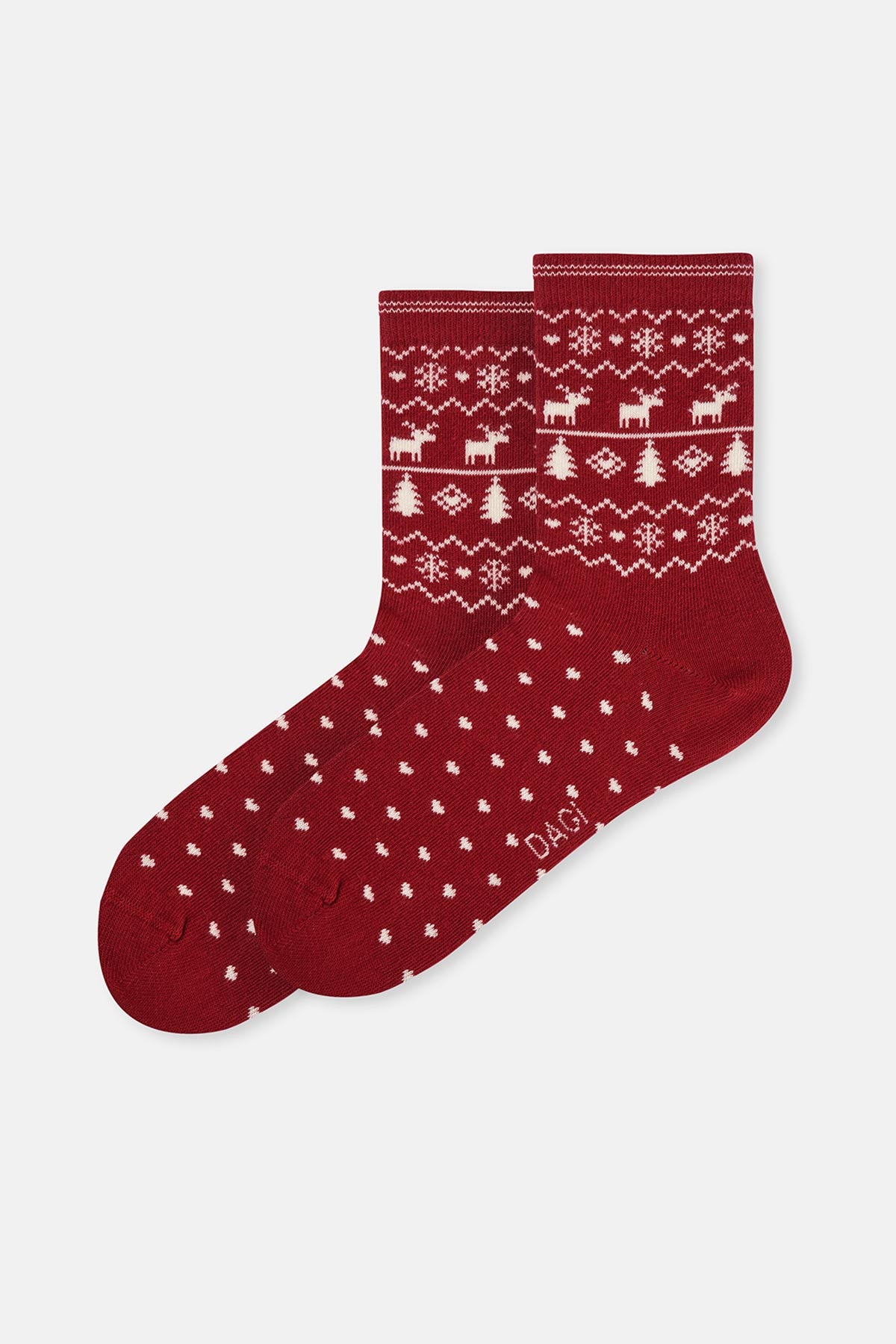 Beige-Red WOMENS COTTON ZIGZAG TEXTURED SOCKS