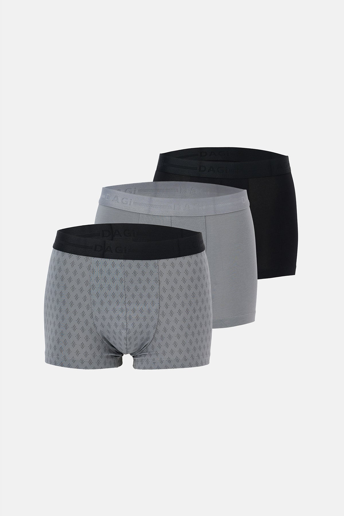 Gri-Siyah 3'lü Desenli Pamuk Boxer