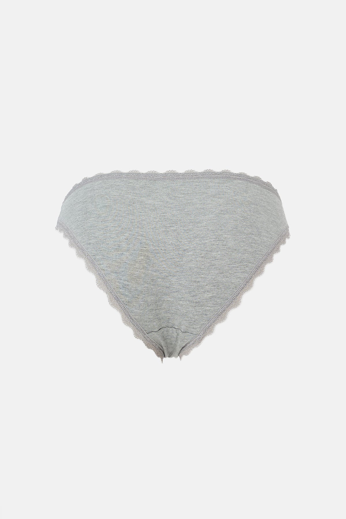 Ekru-Gri Melanj-Gül Kurusu Kadın 3'lü Dantel Detaylı Düz Brief Külot