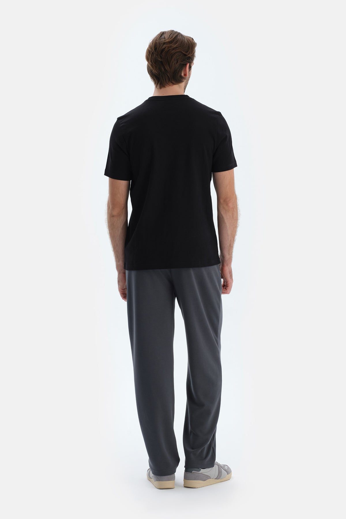 Siyah Ipek Apre Interlok Bisiklet Yaka Tişört