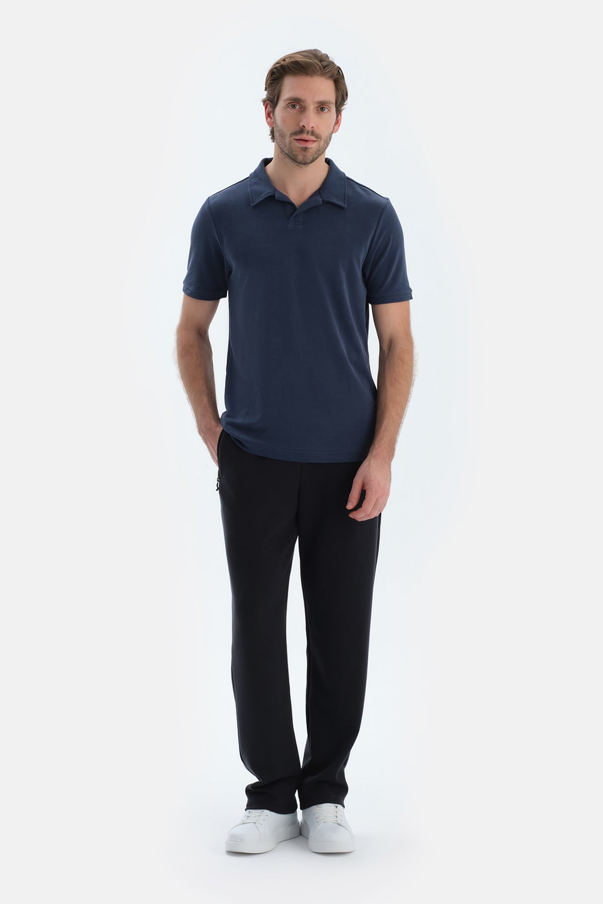 Indigo Polo Yaka Kısa Kollu Modal Pike Tişört