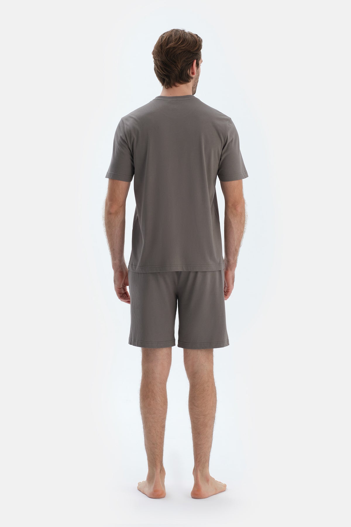 Gri Kısa Kollu Bisiklet Yaka Penye Modal Tişört